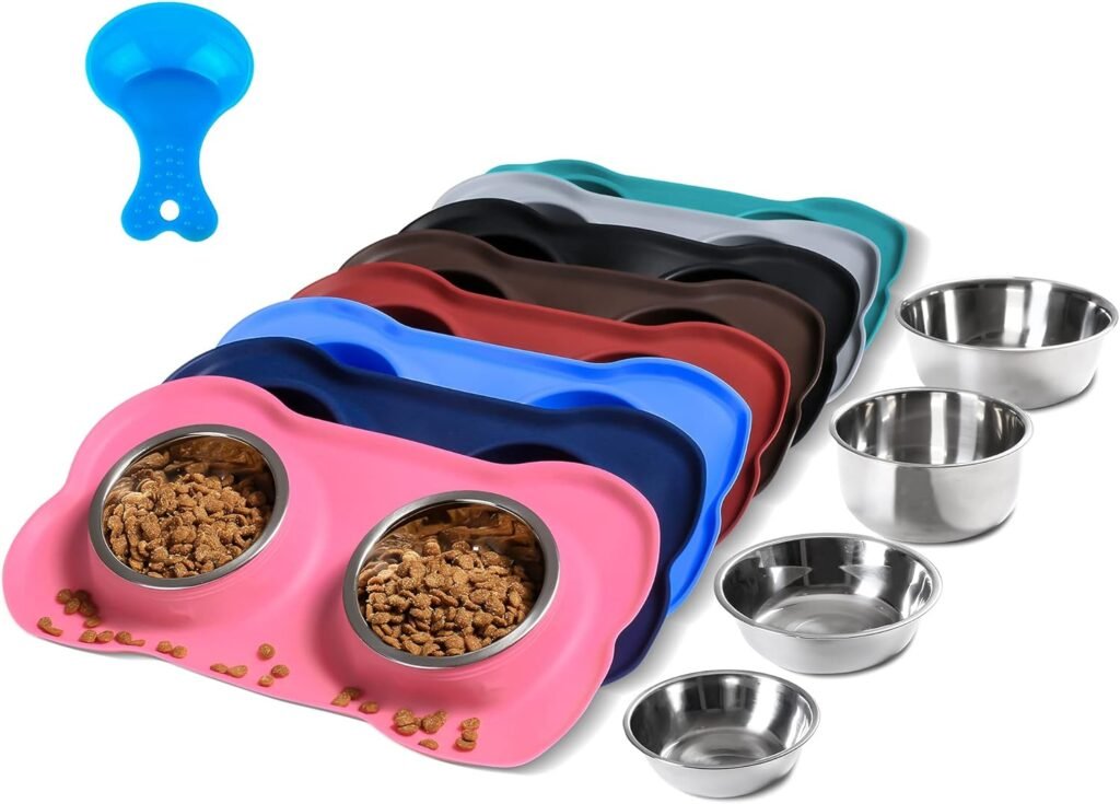 Pet Dog Bowls Stainless Steel with No Spill Mat